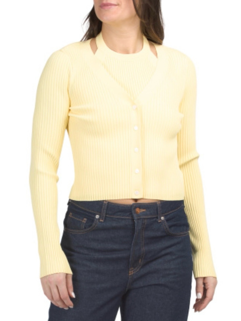 DEREK LAM 10 CROSBY Lonnie Buttercup Yellow Knit Layered Cardigan Sz Small NWT